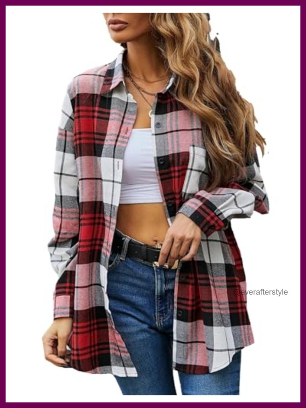 Womens Oversized Plaid Button Down Flannel Shirt Long Sleeve Casual Top
